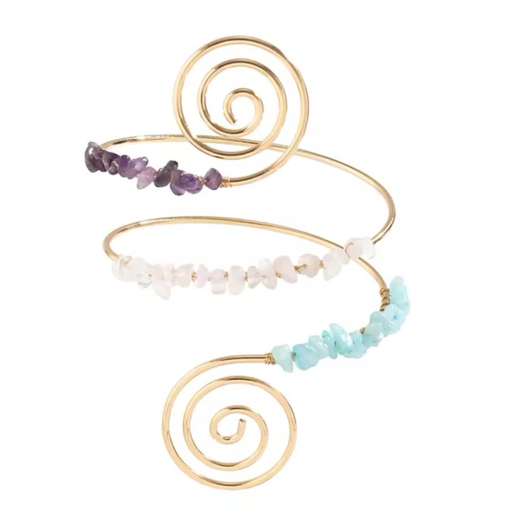 Alexandrine - Irregular Natural Stones Spiral Upper Arm Bracelet - Picture 4 of 6